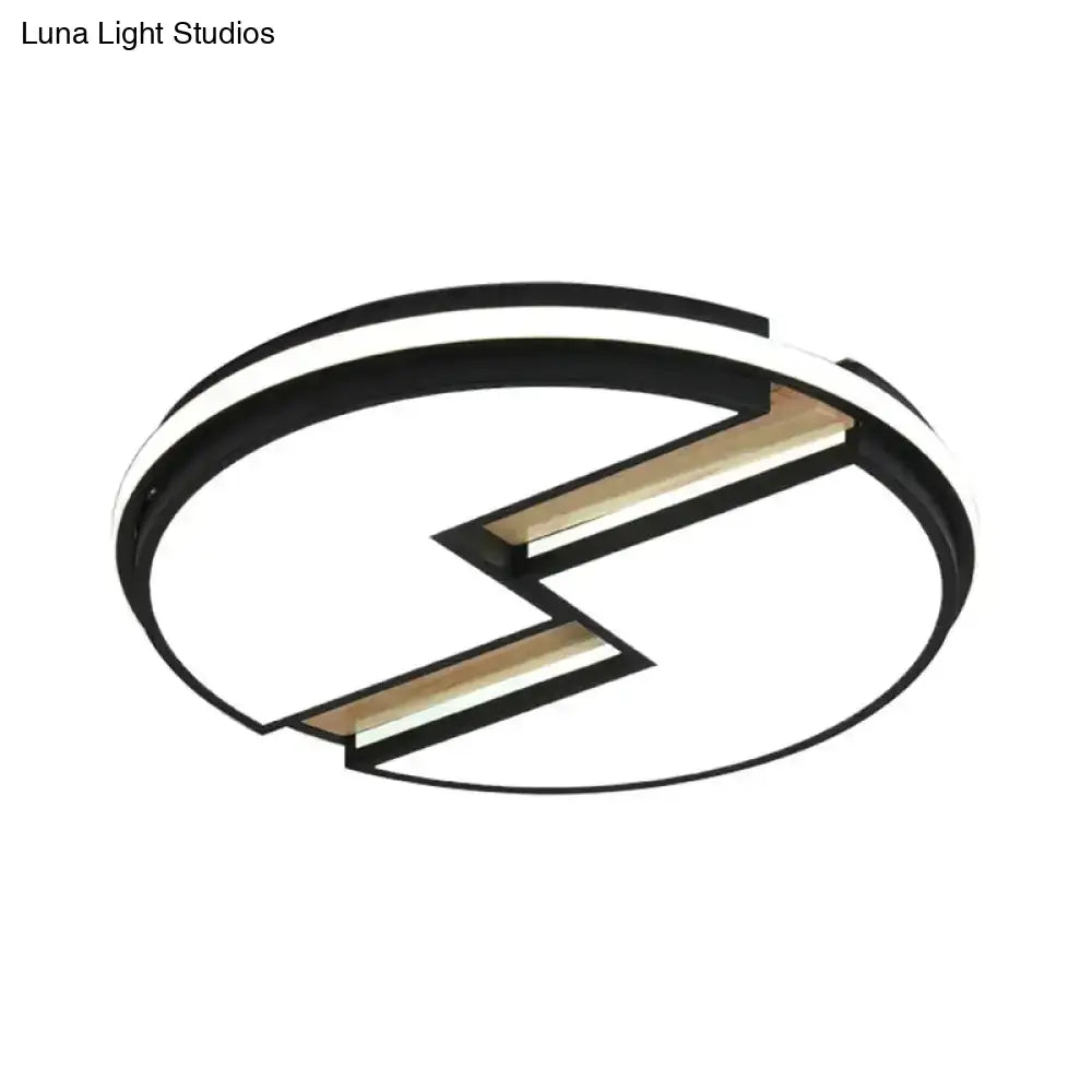 Minimalist Led Black Ceiling Light Acrylic Round Cracked Flush Mount Lamp (White/3 Color Light) For