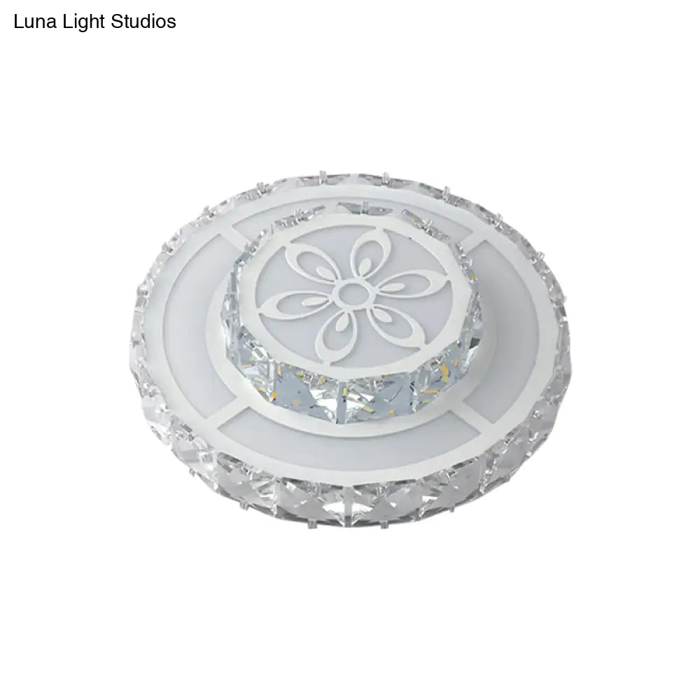 Minimalist Led Crystal Flush Mount Ceiling Lamp With Acrylic Geometry And Floral Pattern