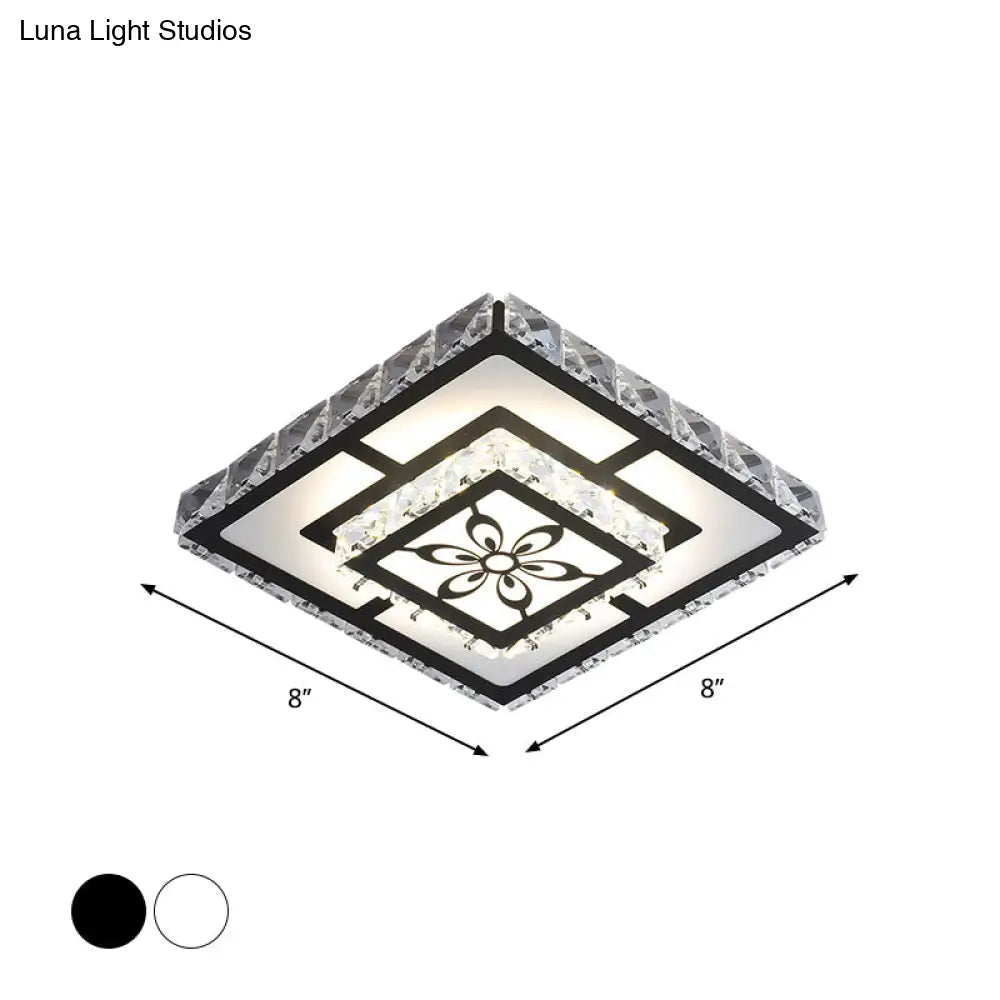 Minimalist Led Crystal Flush Mount Ceiling Lamp With Acrylic Geometry And Floral Pattern