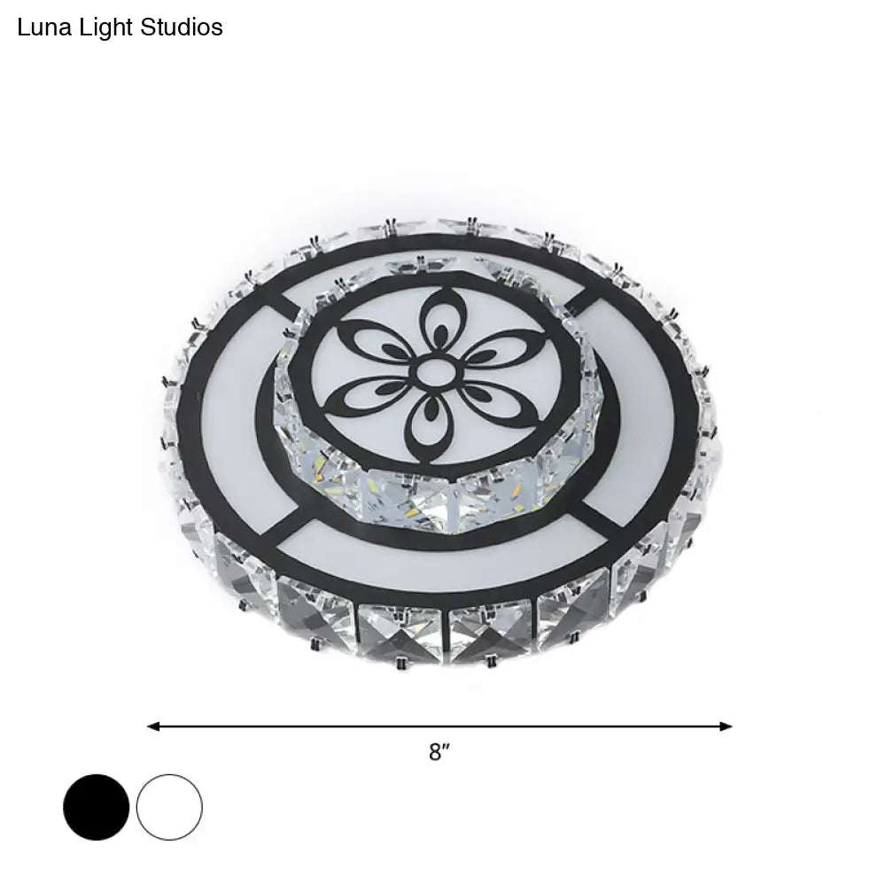 Minimalist Led Crystal Flush Mount Ceiling Lamp With Acrylic Geometry And Floral Pattern