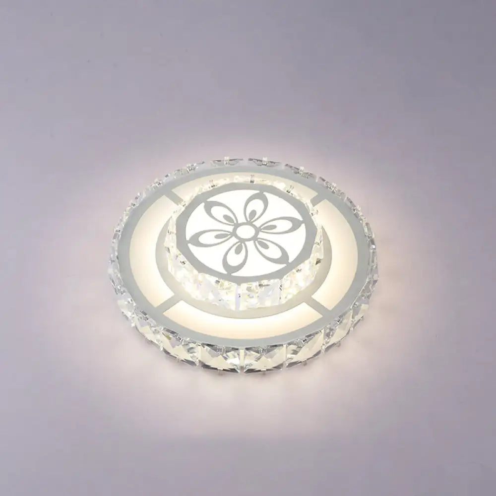 Minimalist Led Crystal Flush Mount Ceiling Lamp With Acrylic Geometry And Floral Pattern White /