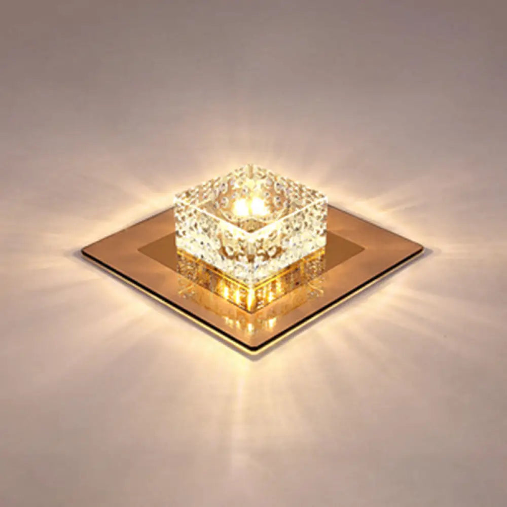 Minimalist Led Crystal Flush Mount For Corridor Lighting Tan / Warm