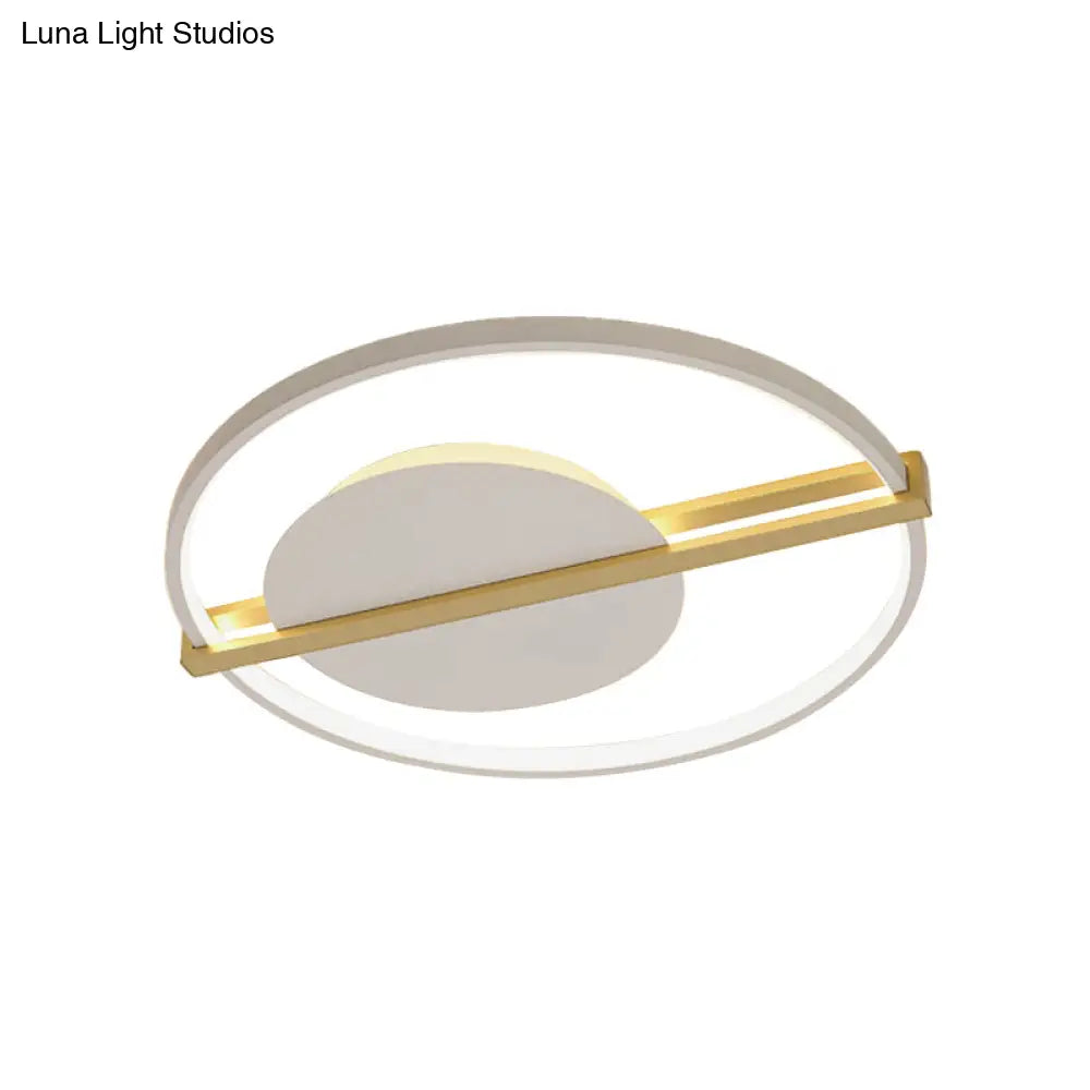 Minimalist Led Flush Mount Ceiling Light In Acrylic Black/White With Gold Hoop Guard