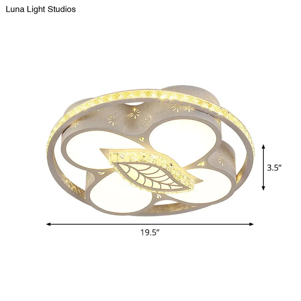 Minimalist Led Parlor Ceiling Light - White Flush Mount Lighting With Crystal Heart/Flower Shade