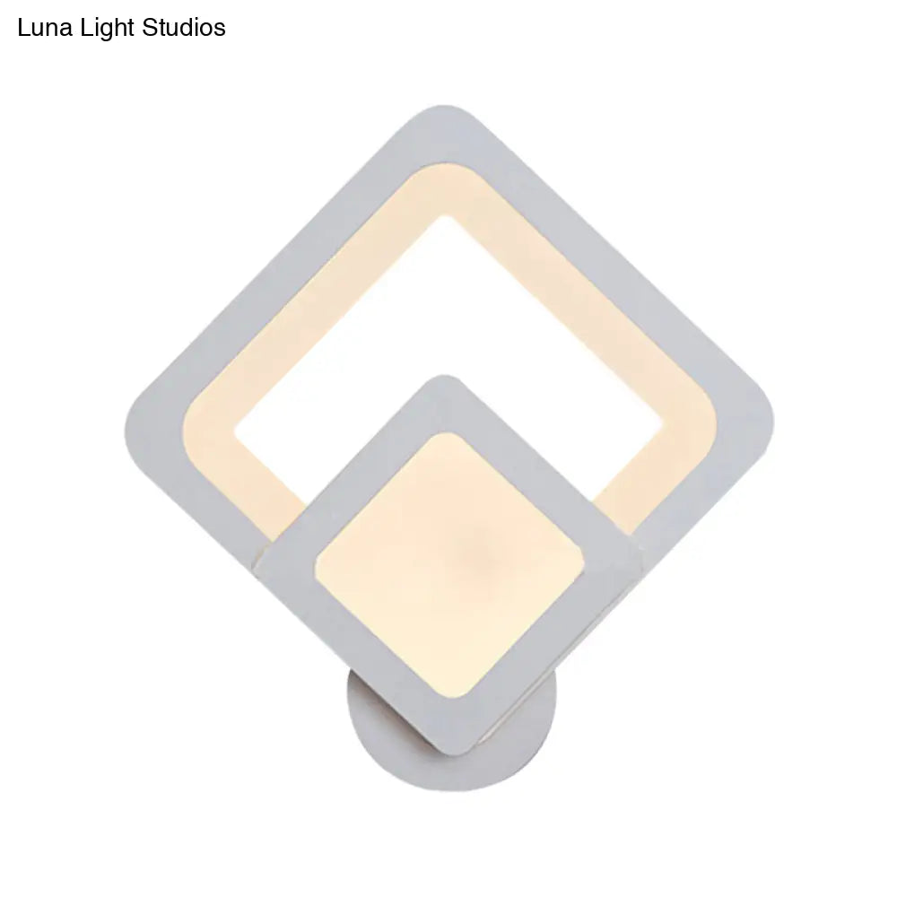 Minimalist Led Wall Sconce Light With Acrylic Shade - White Square/Oval Mounted Lamp Warm/White