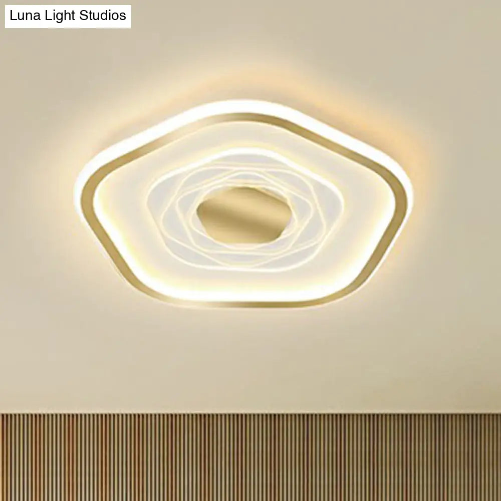 Minimalist Metal Led Flush Ceiling Light - Pentagonal Bedroom Fixture