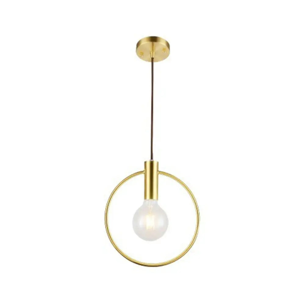 Minimalist Brass Finish Single Bulb Ring Pendulum Light Fixture