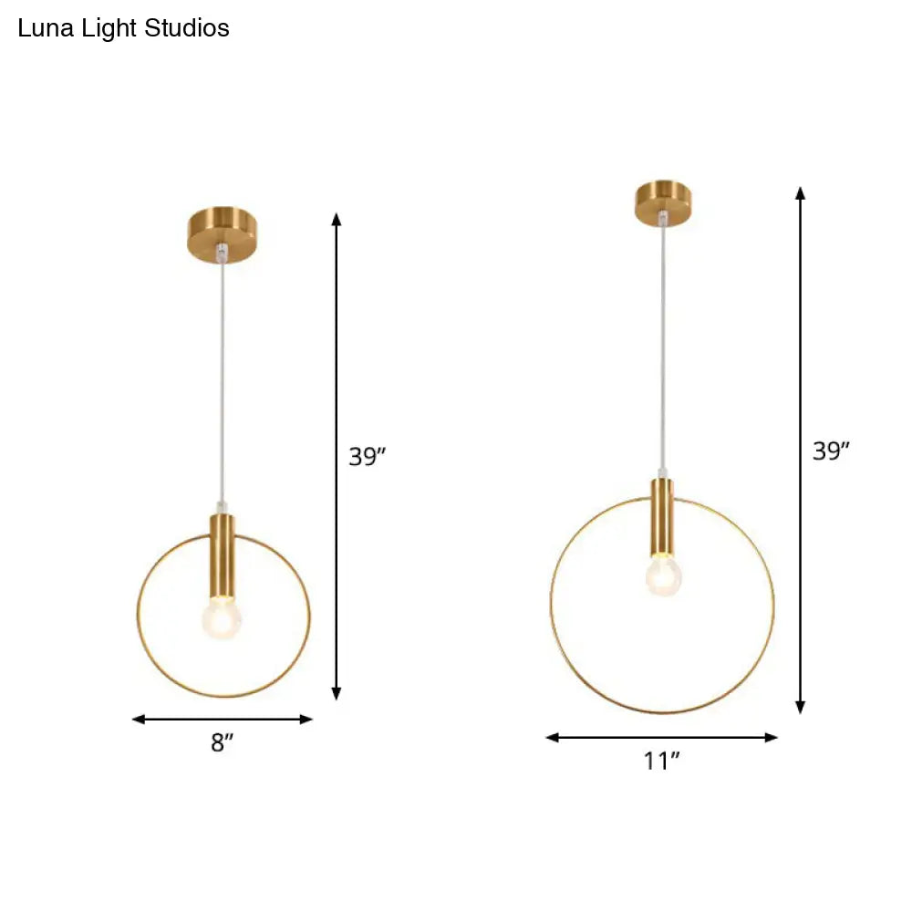 Minimalist Metal Pendant Light With Ring Pendulum Design - Single Bulb Brass Finish Fixture