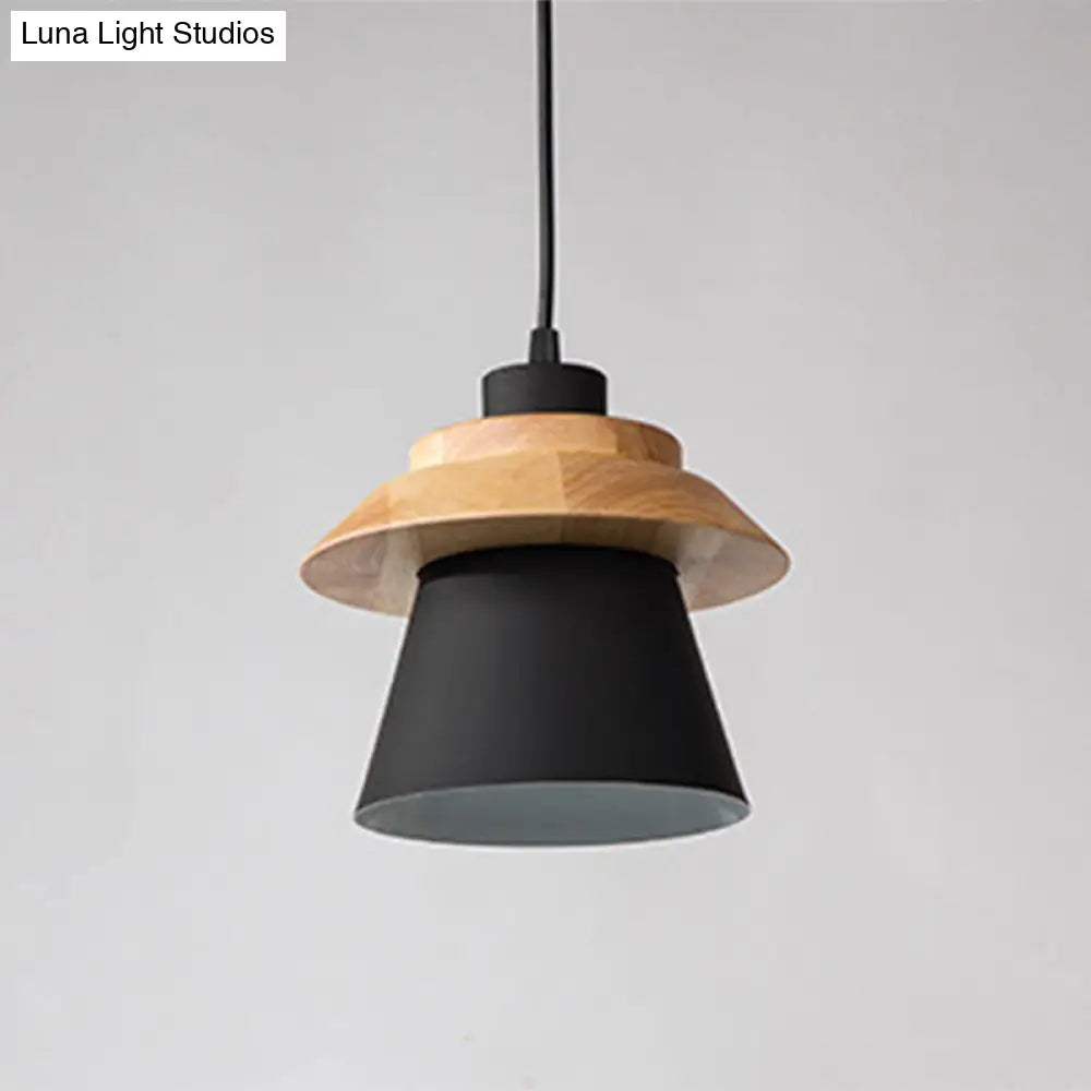 Minimalist Metal & Wooden Pendant Light Fixture For Dining Room - Down Lighting