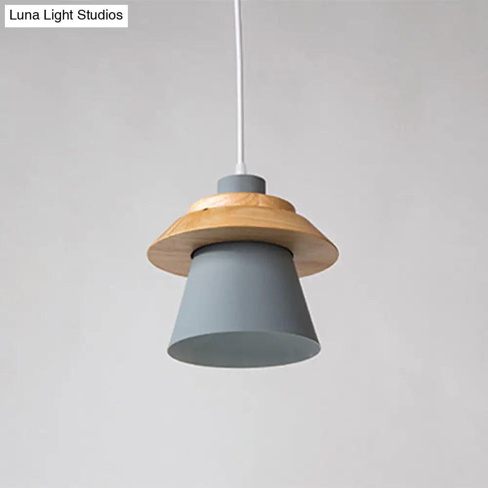 Minimalist Metal & Wooden Pendant Light Fixture For Dining Room - Down Lighting