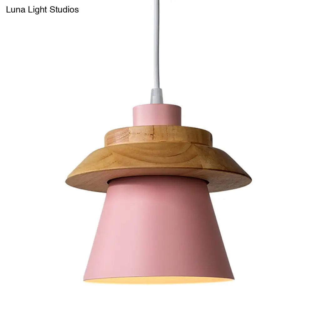 Minimalist Metal & Wooden Pendant Light Fixture For Dining Room - Down Lighting