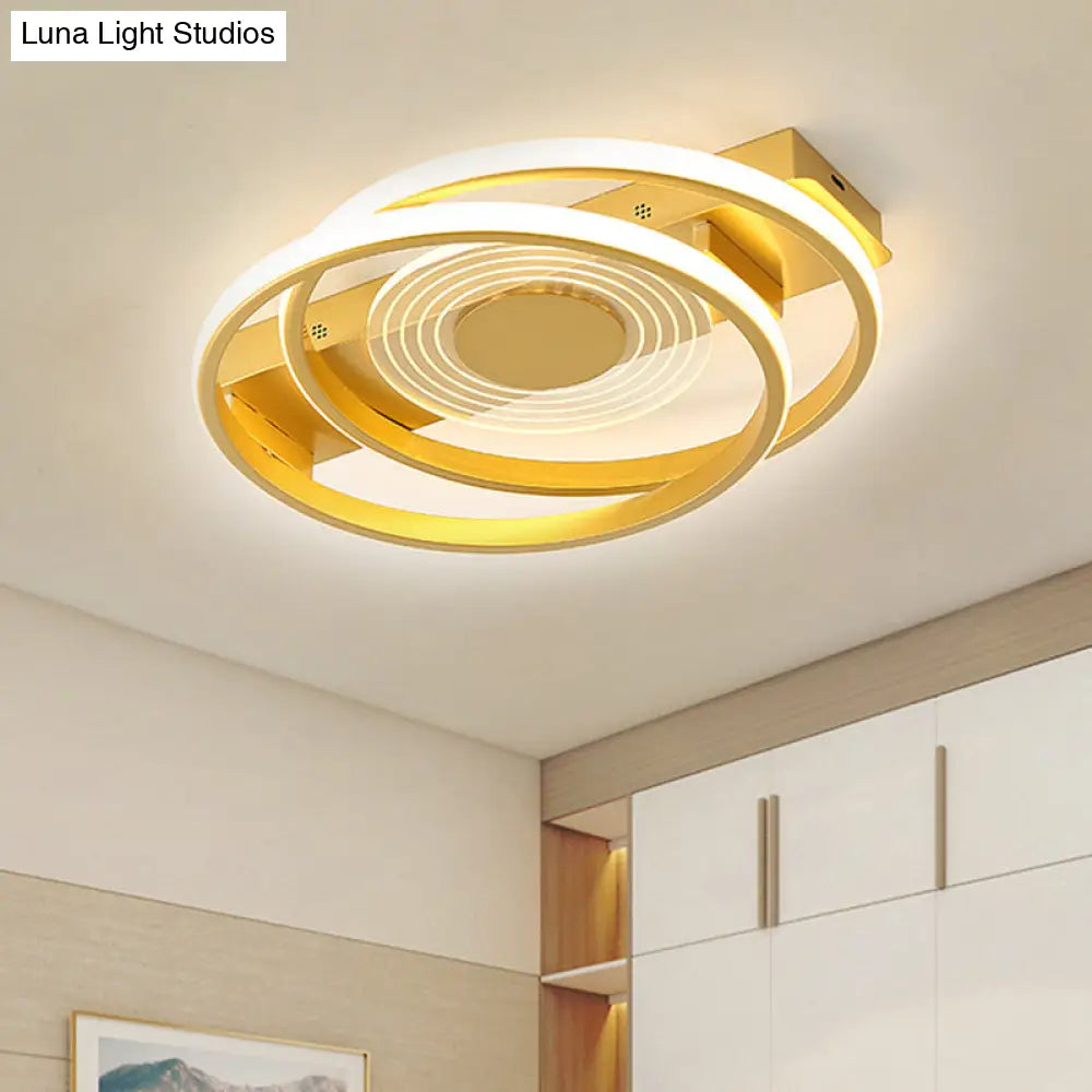 Minimalist Metallic Dual Ring Led Gold Flush Mount Ceiling Lamp - 16.5’/20.5’ Wide Warm/White Light