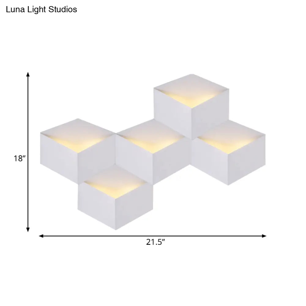 Minimalist Metallic Geometric Wall Mount Light: Cubic Shape 1/2-Light White Lamp For Corridor