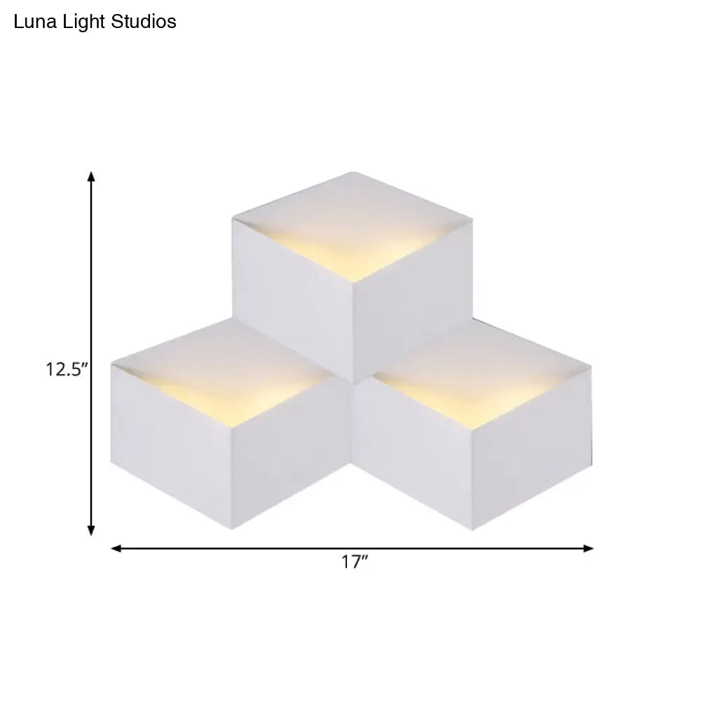Minimalist Metallic Geometric Wall Mount Light: Cubic Shape 1/2-Light White Lamp For Corridor