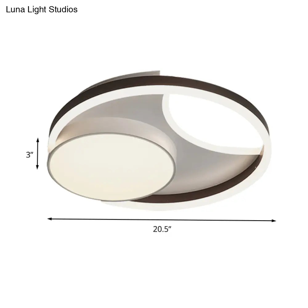 Minimalist Metallic Led Ceiling Mounted Flushmount Lighting In Coffee For Bedroom - 16.5’/20.5’ Wide