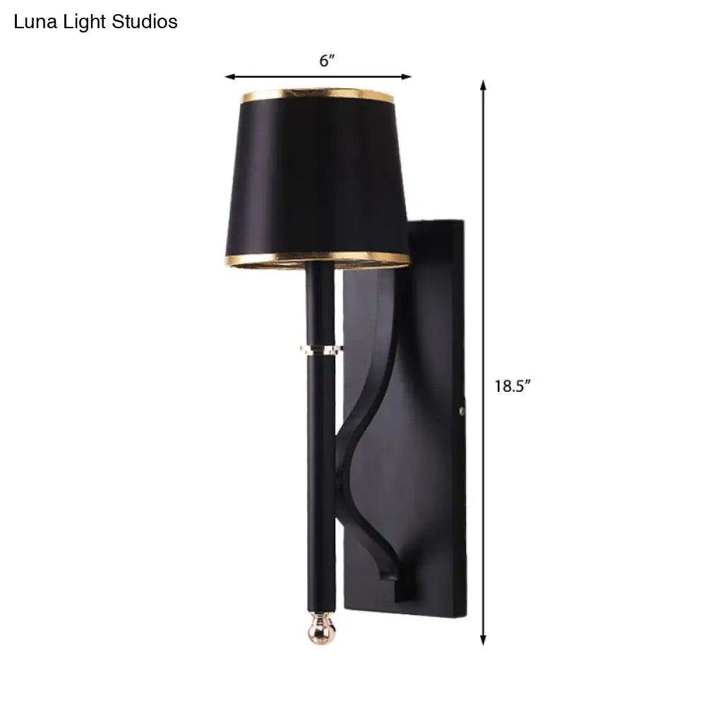 Minimalist Metallic Wall Sconce Light 1-Light Black/Flaxen For Bedroom - 16/18.5 Cone Mount Lighting