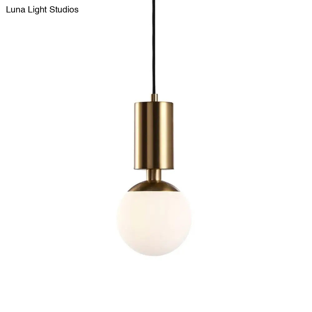 Minimalist Milky Glass Sphere Pendant Light 1-Head 8’ Wide - Black Ceiling Lamp