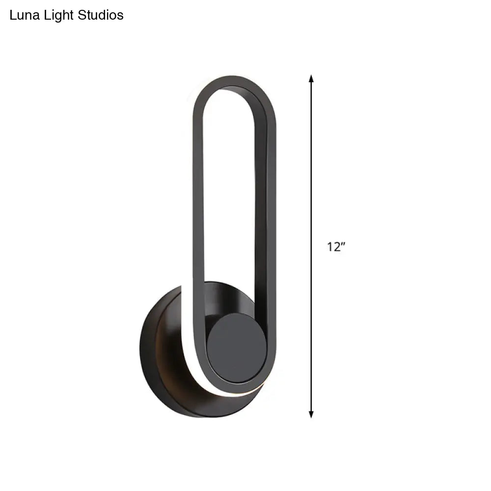 Minimalist Oblong-Ring Led Bedside Lamp In Black/White - Acrylic Shade Warm/White Light
