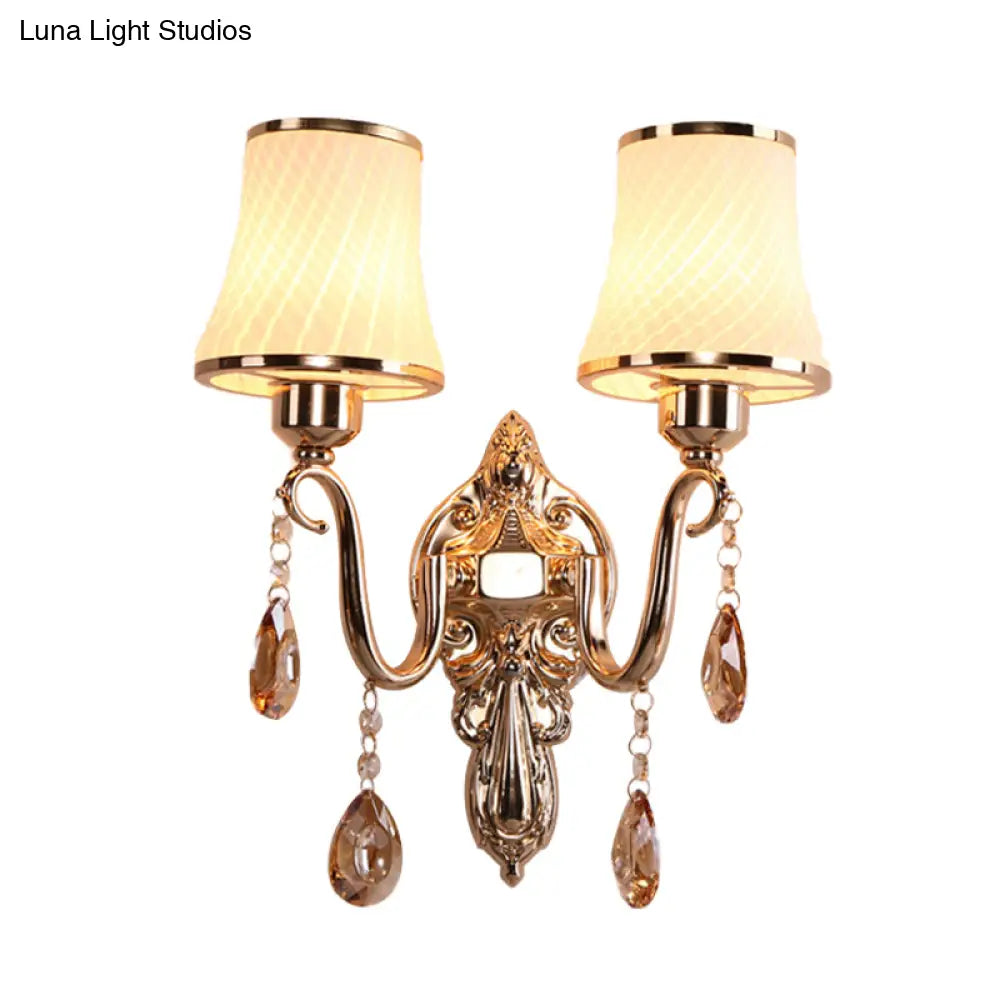 Minimalist Opal Glass Brass Wall Sconce With Crystal Accents