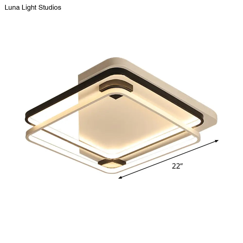 Minimalist Silica Gel Led Ceiling Lamp With Dual Square Ring Design In Warm/White Light -
