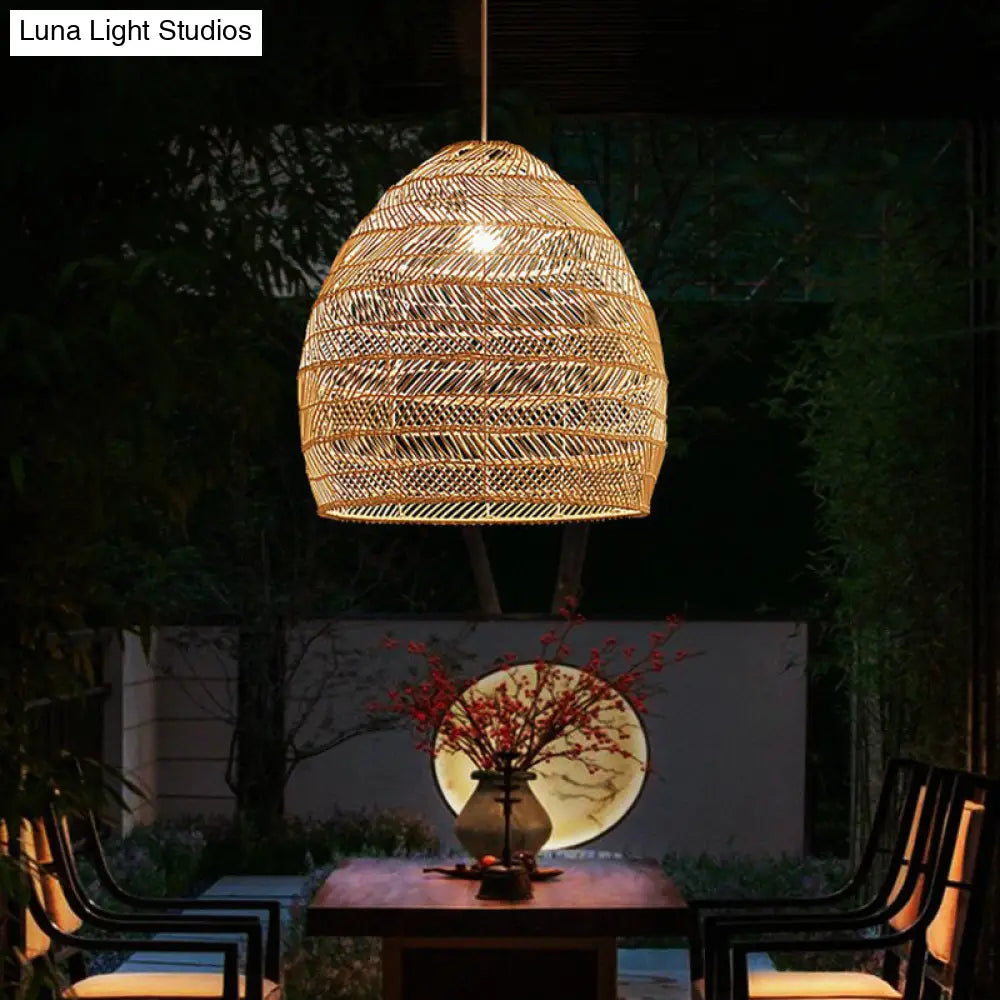 Minimalist Single-Bulb Hanging Lamp With Rattan Shade | Restaurant Ceiling Light