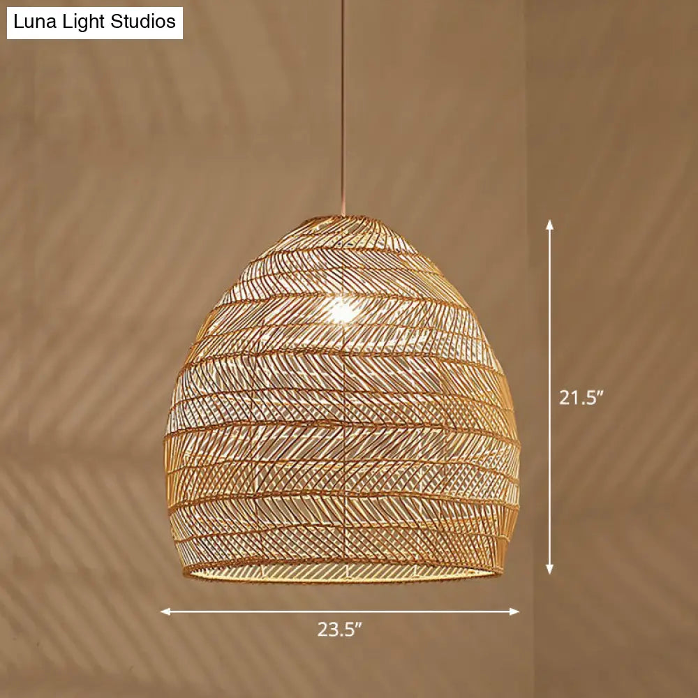 Minimalist Single-Bulb Hanging Lamp With Rattan Shade | Restaurant Ceiling Light
