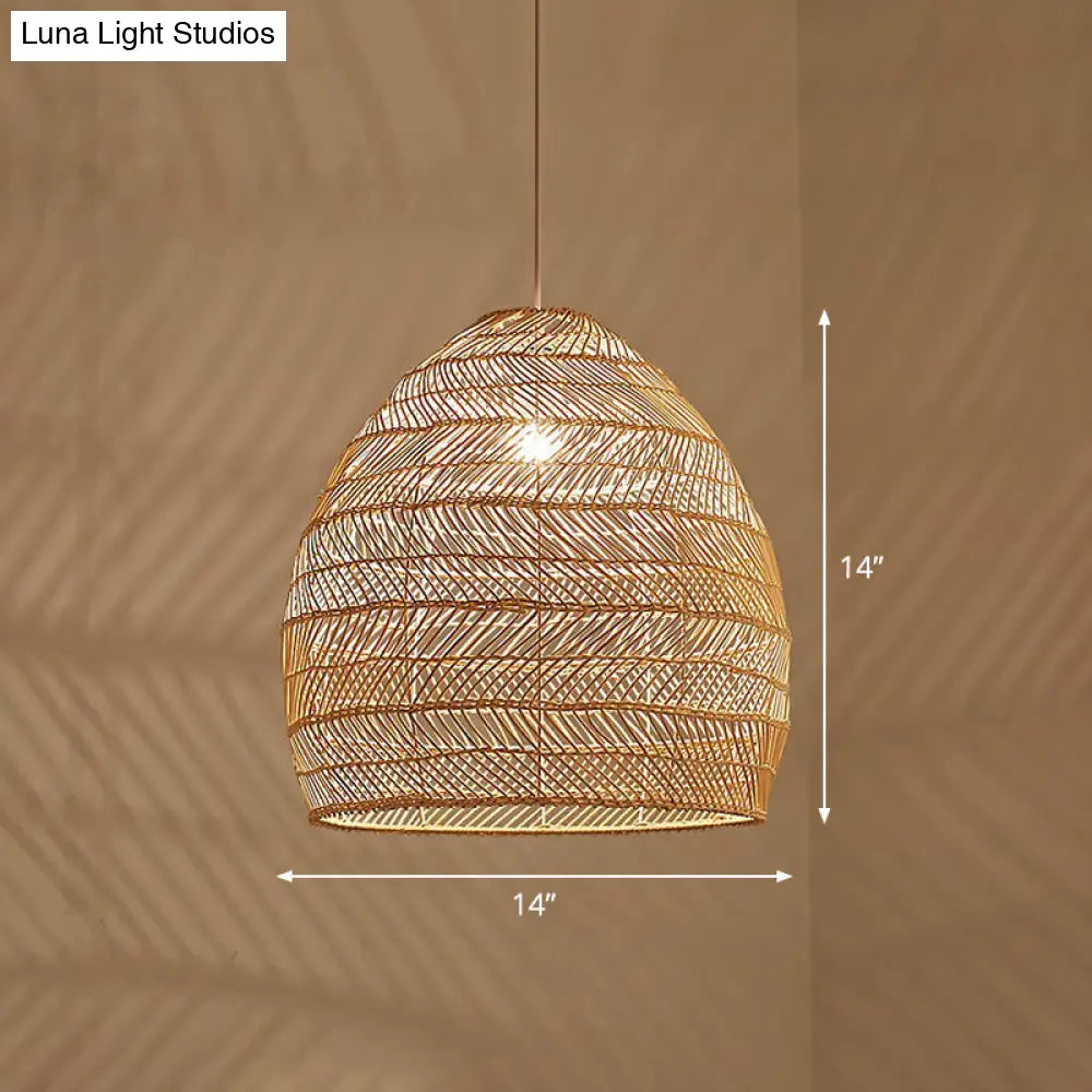 Minimalist Single-Bulb Hanging Lamp With Rattan Shade | Restaurant Ceiling Light