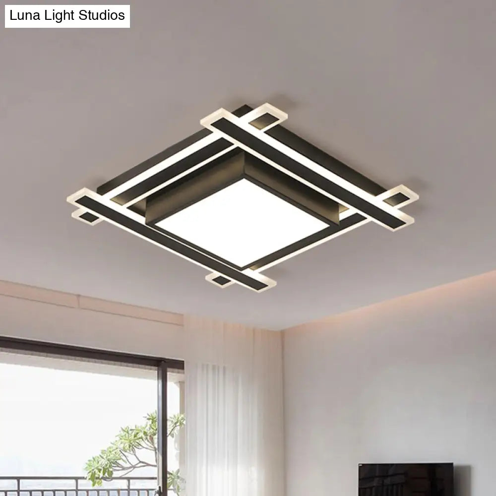Minimalist Square Flush Pendant Light - 18’/23.5’ Width Led Acrylic Ceiling Fixture In
