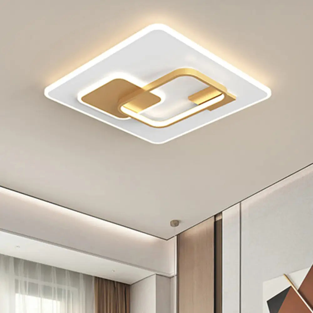 Minimalist Squared Metal Lamp Fixture With Black/Gold Led Flush Lighting For Bedroom (16’/19.5’
