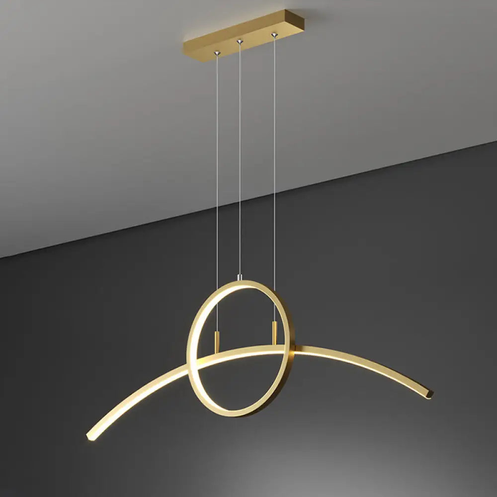 Minimalist Thin-Line Chandelier Metal Dining Table Led Ceiling Light In Black/Gold Warm/White