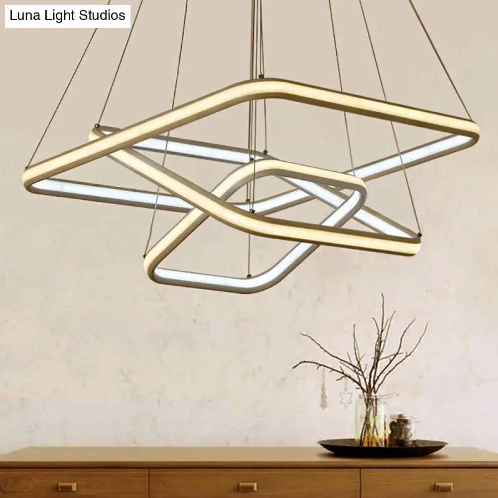 Minimalist White Acrylic Hanging Chandelier - Square Led Ceiling Pendant (White/Warm Light)