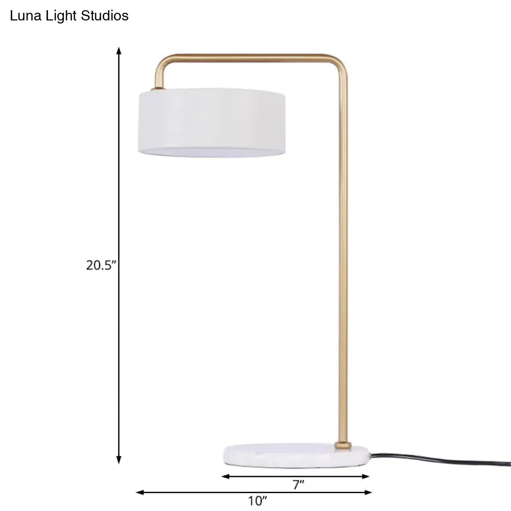 Minimalist White Drum Shade Table Light With Marble And Metal Accents - Perfect Living Room Lighting