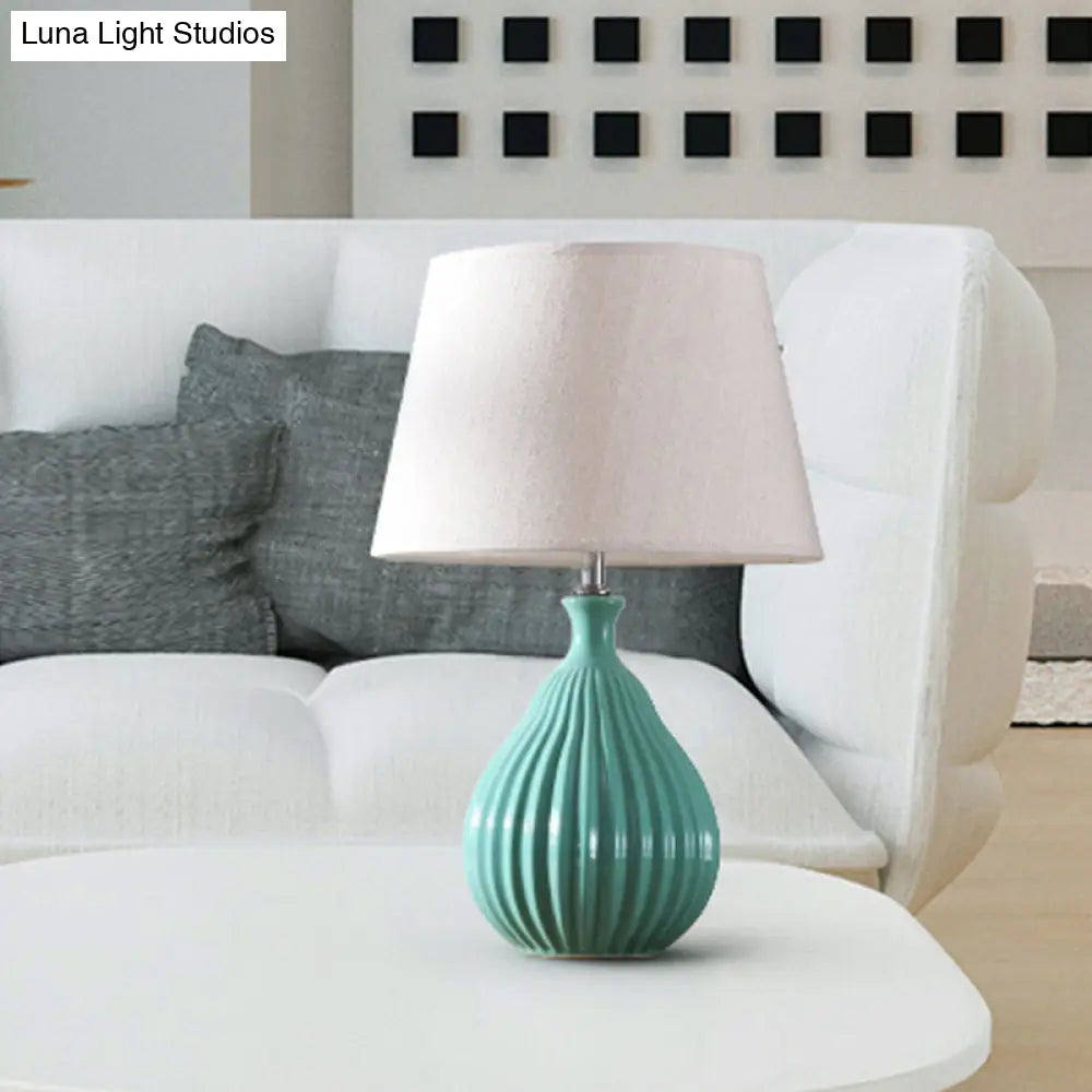 Minimalist White/Green Teardrop Night Light With Cone Fabric Shade