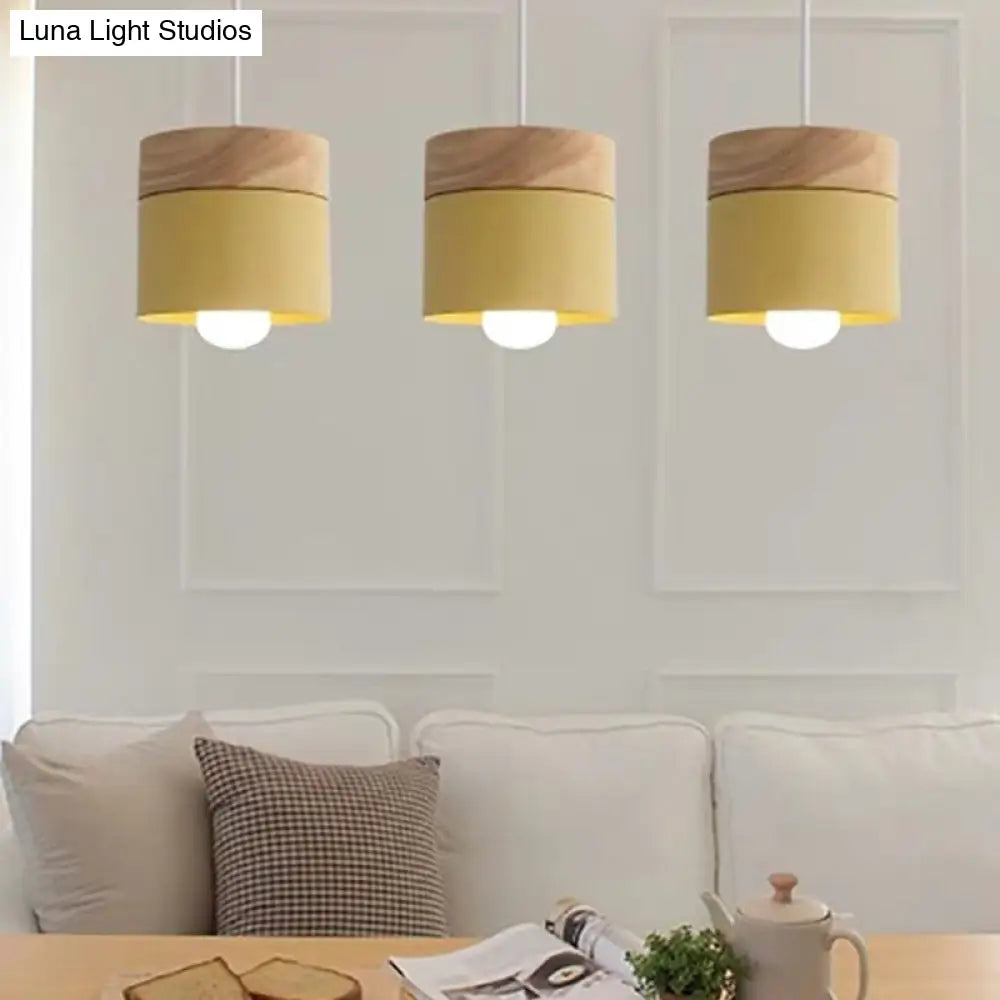 Minimalist Wood Pendant Light Fixture With Cylindrical Metal Lamp Design - Perfect For Table