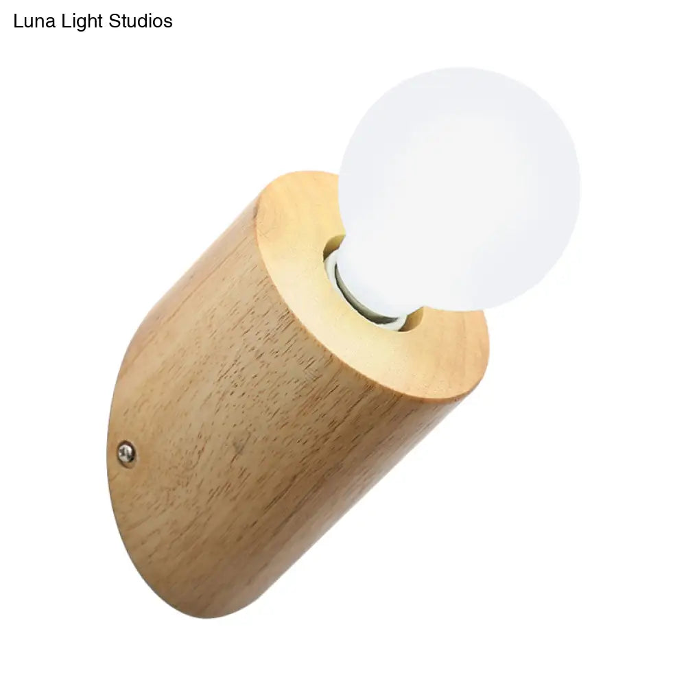 Minimalist Wood Wall Mount Sconce Light - Angled Pole Design Beige Shade Open Bulb