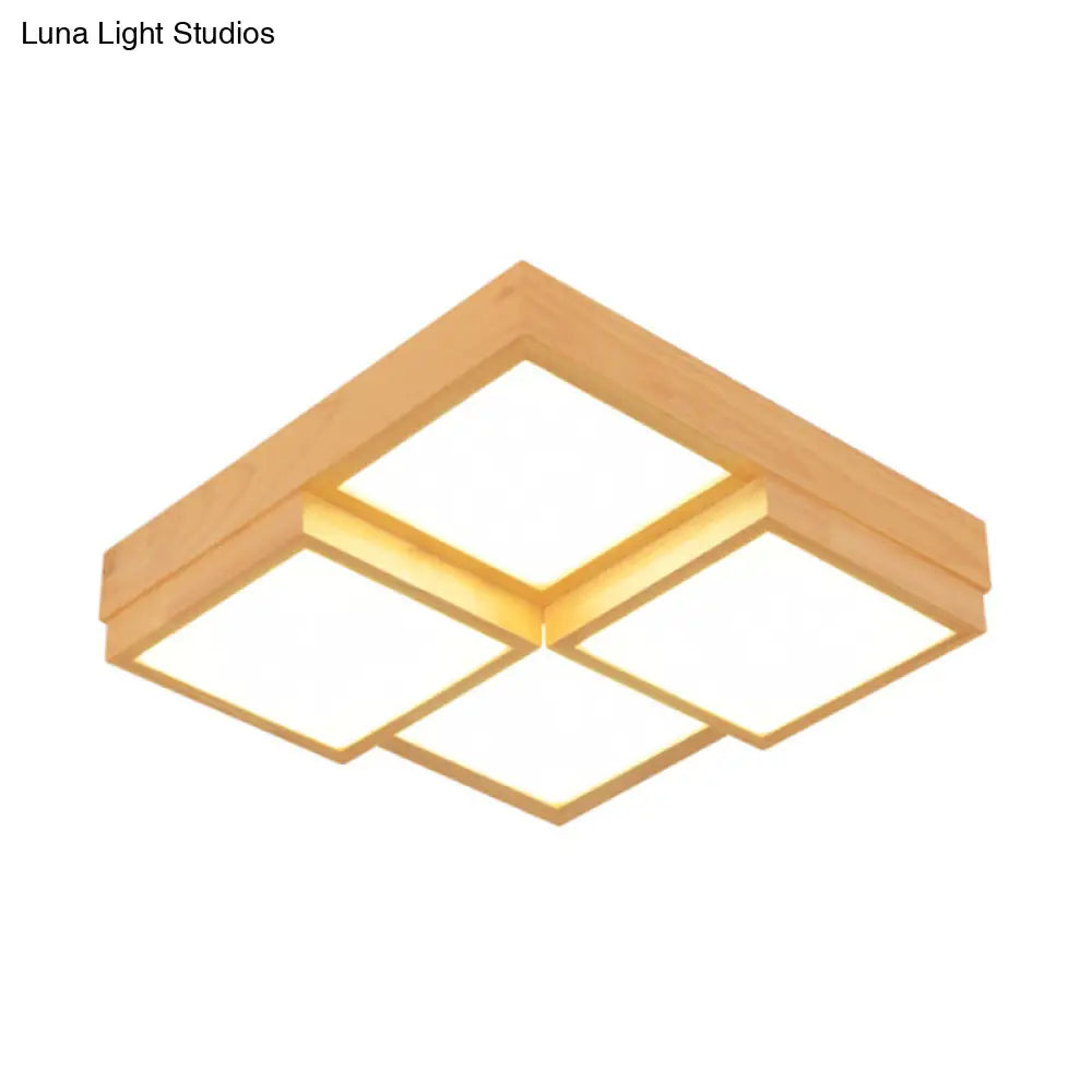 Minimalist Wooden Led Flush Mount Ceiling Light For Living Room - Check Fixture