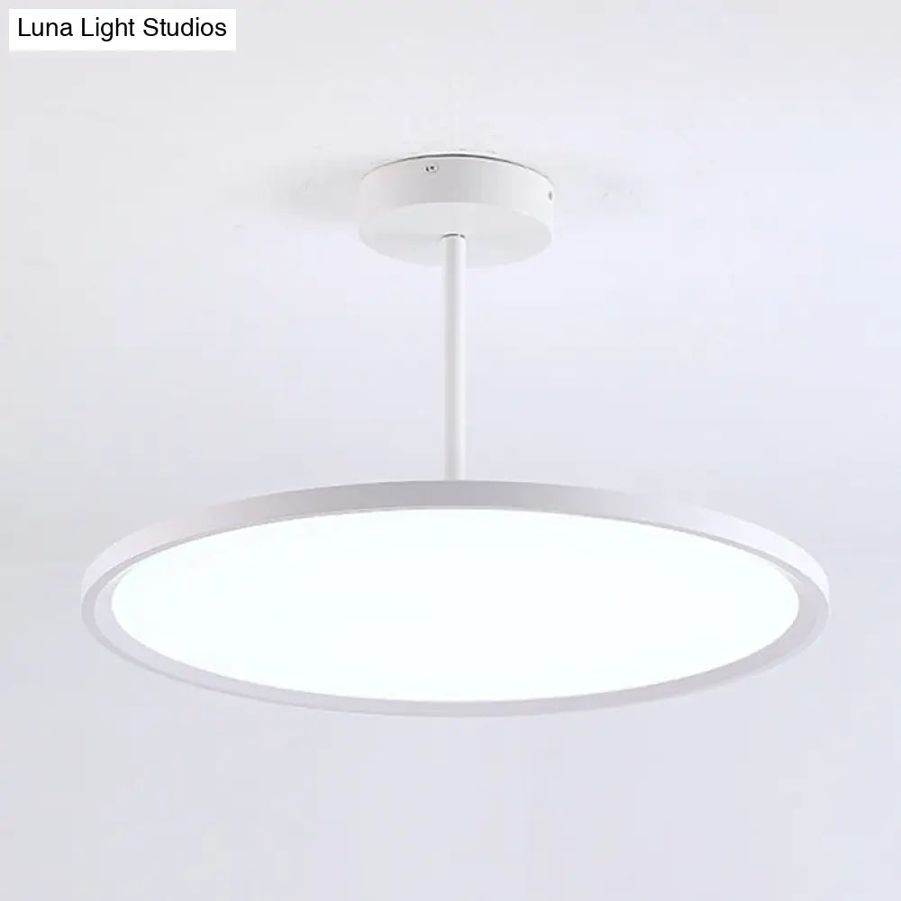 Minimalistic Led Pendant Ceiling Light With Hanging Rod And Flat Shade White / 12