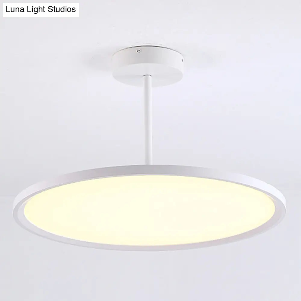 Minimalistic Led Pendant Ceiling Light With Hanging Rod And Flat Shade White / 12 Warm