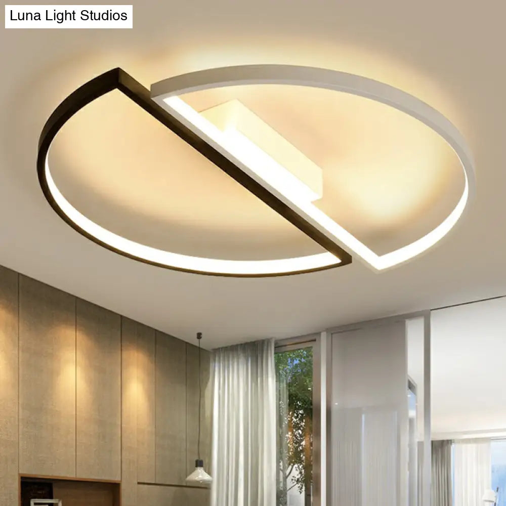 Minimalistic Black And White Led Semi - Circle Flush Mount Ceiling Light With Aluminum Finish