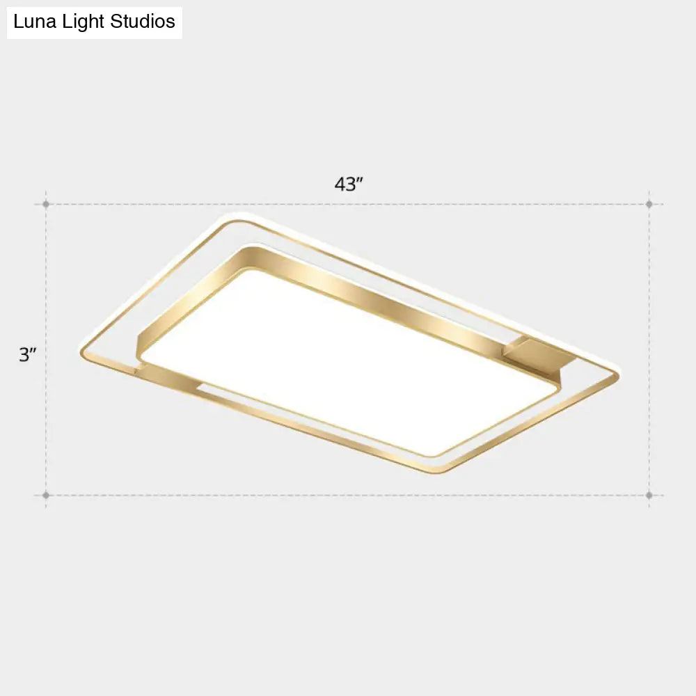 Minimalistic Led Metal Flush Mount Ceiling Light With Recessed Diffuser - Golden Rectangular Design