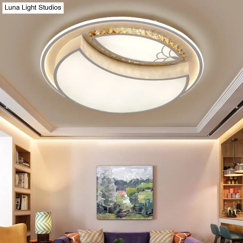 Minimalistic White Led Ceiling Lamp With Crystal Pattern For Bedroom - Dome Acrylic Flushmount