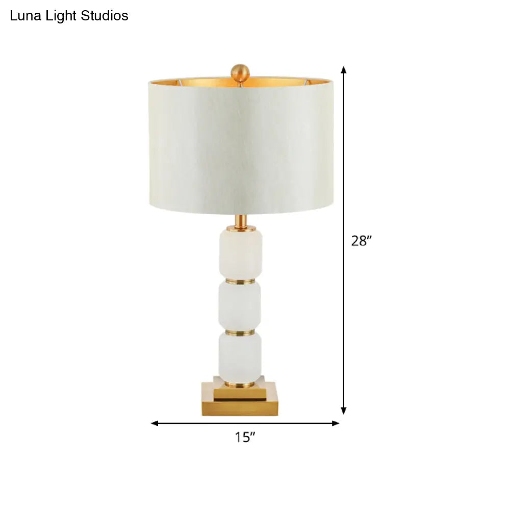 Modern 1-Head White Nightstand Lamp With Reading Light Elegant Fabric Shade