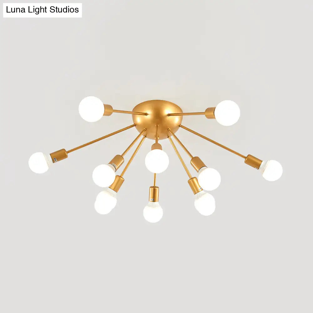 Modern 12 - Light Brass Sputnik Semi Flush Ceiling Light For Living Room