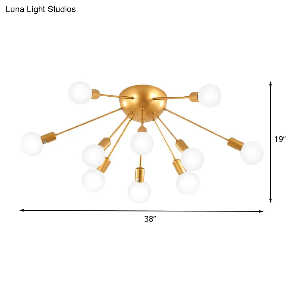 Modern 12 - Light Brass Sputnik Semi Flush Ceiling Light For Living Room