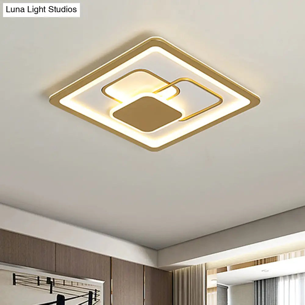 Modern 16’/19.5’ Gold Led Flush Mount Fixture With Warm/White Acrylic Light