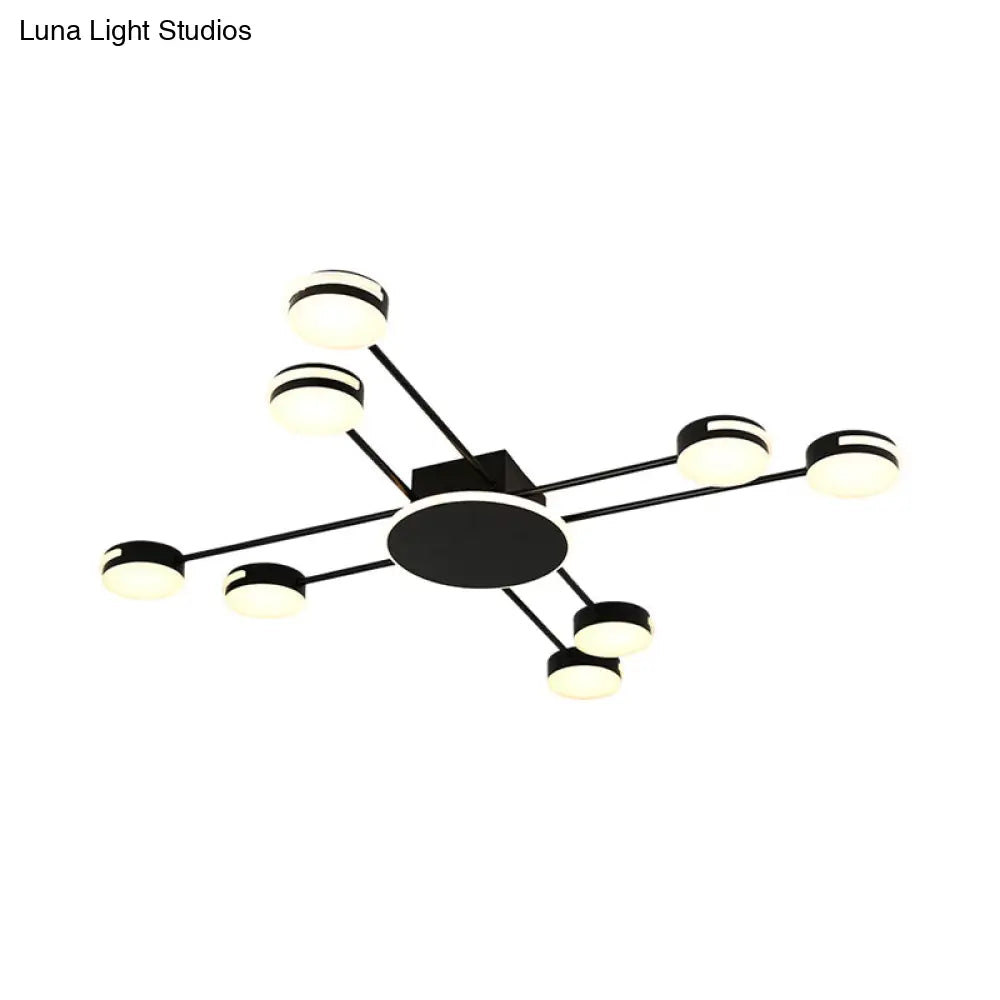 Modern 2-Tier Iron Flush Mount Chandelier With 8 Lights In Black/Gold Finish - Warm/White/Natural