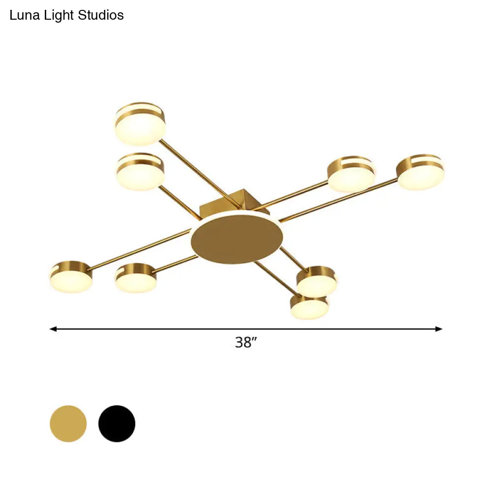 Modern 2-Tier Iron Flush Mount Chandelier With 8 Lights In Black/Gold Finish - Warm/White/Natural