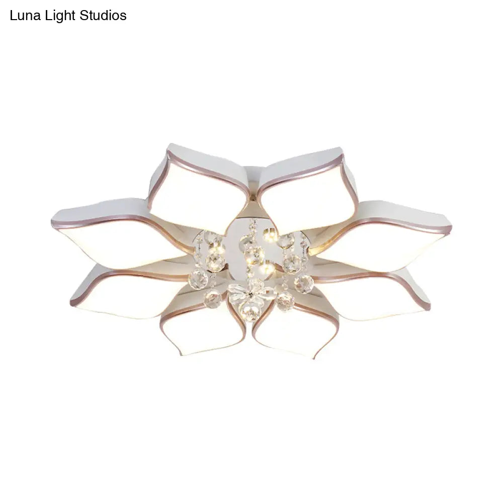 Modern 24.5’/25.5’ Flush Mount Led Light With Clear Crystal Accent In Warm/White Petal Design