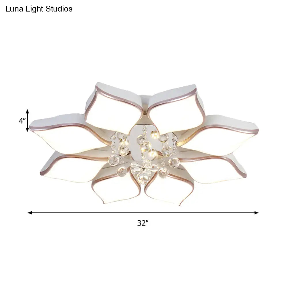 Modern 24.5’/25.5’ Flush Mount Led Light With Clear Crystal Accent In Warm/White Petal Design