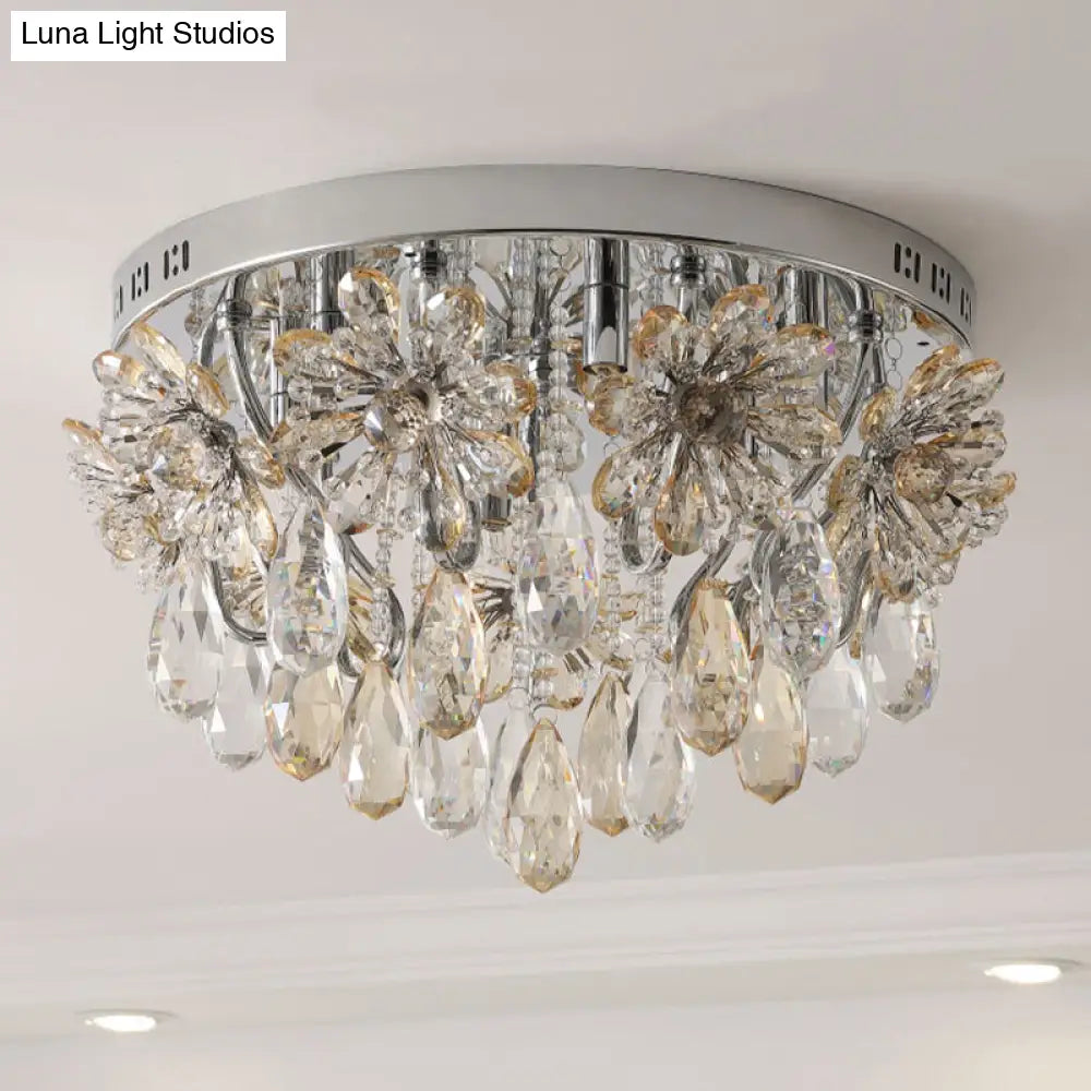 Modern 6-Light Crystal Fringe Flushmount Ceiling Light In Chrome - Ideal For Dining Room